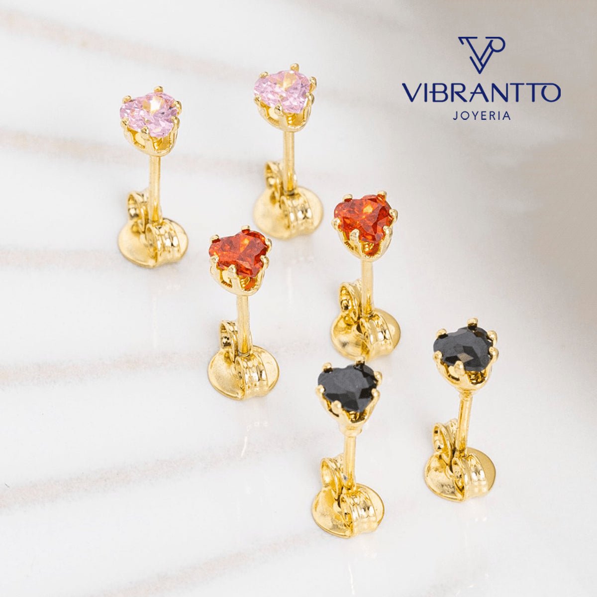 Set x3 Aretes Corazón circonia - Vibrantto Joyería