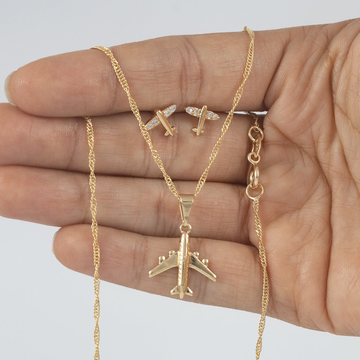 Set Avión (cadena con dije y aretes) - Vibrantto Joyería - OC46033 - OC27521 - T620