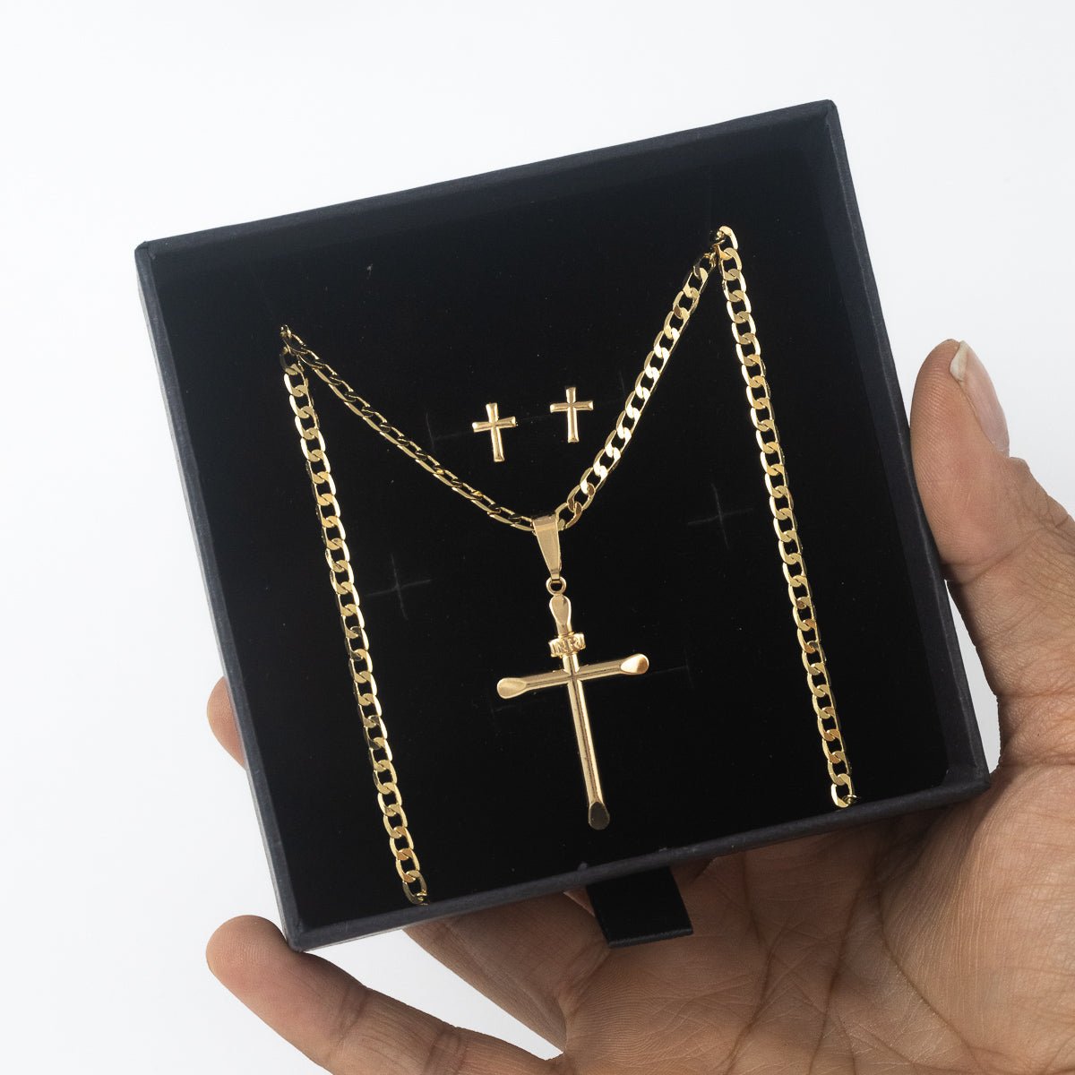 Set Cruz 60 cm (cadena, dije y aretes) - Vibrantto Joyas y Accesorios - OC34216 - OC48625 - OC28145