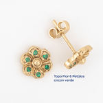 Topo Flor 6 Petalos Circon Verde - Vibrantto Joyas y Accesorios - T968