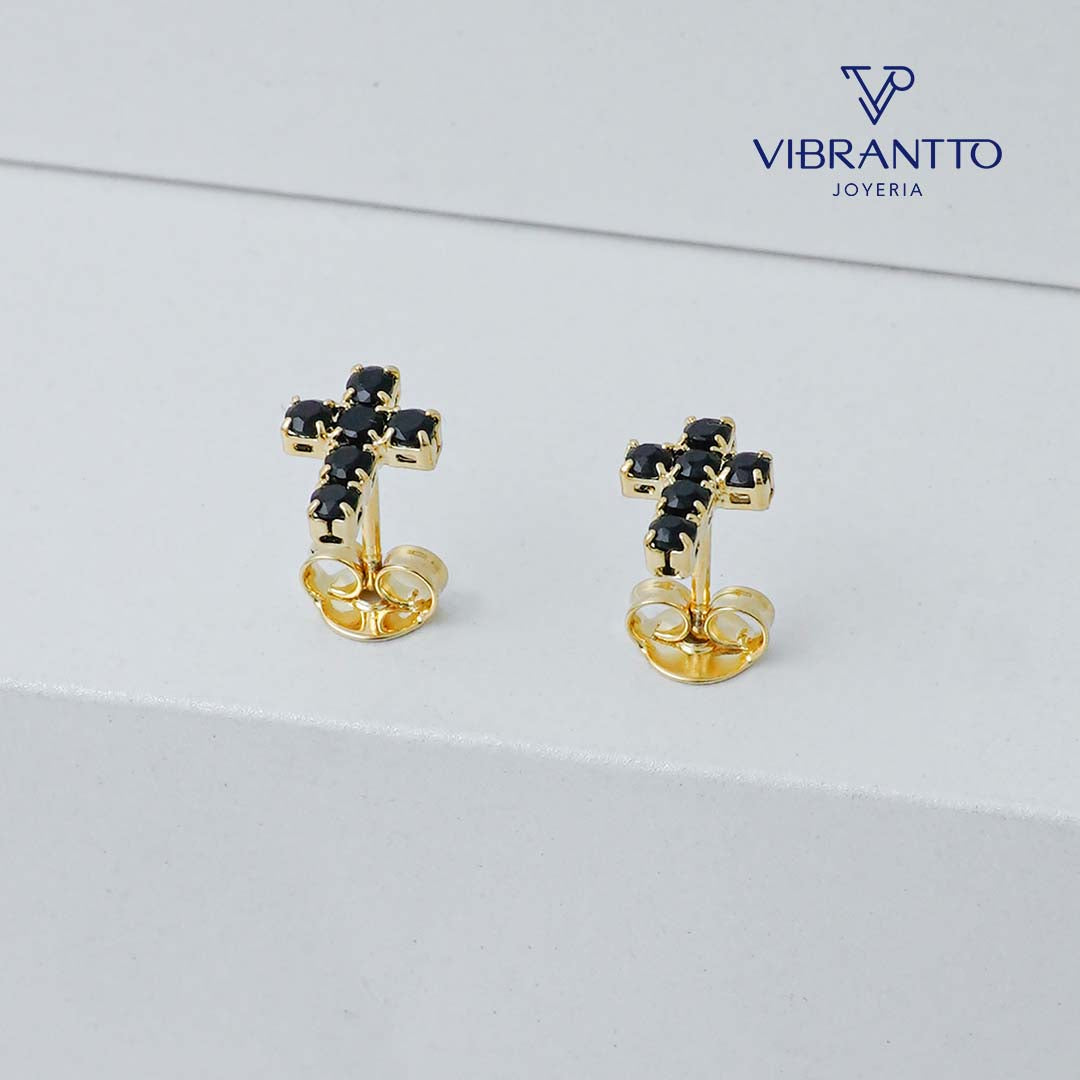 Topo Cruz 6 Circonias 0.8 mm  5. Oro Laminado 18k - Vibrantto.com - Colombia