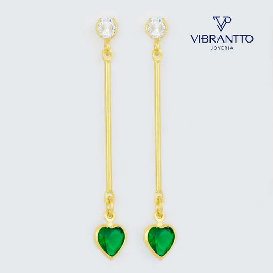 Arete colgante Love Verde 1. Oro Laminado 18k - Vibrantto.com - Colombia