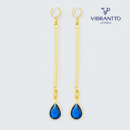 Arete Colgante Azul 1. Oro Laminado 18k - Vibrantto.com - Colombia