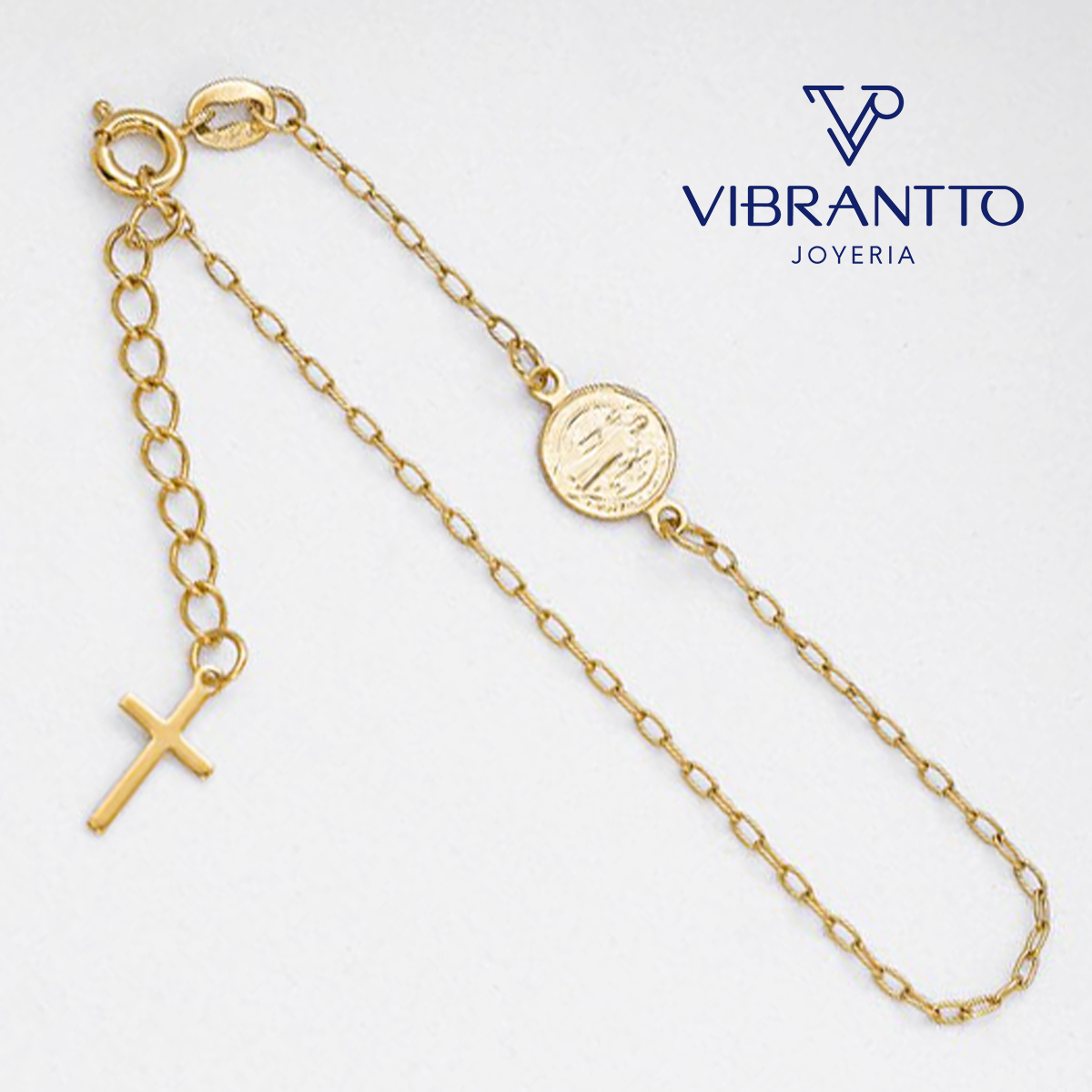 Pulsera San Benito 16.5 Cm Extensor 1. Oro Laminado 18k - Vibrantto.com - Colombia