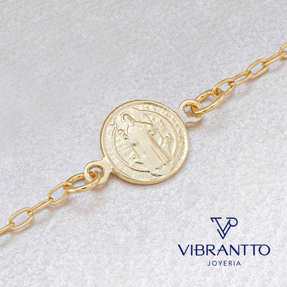 Pulsera San Benito 16.5 Cm Extensor 3. Oro Laminado 18k - Vibrantto.com - Colombia