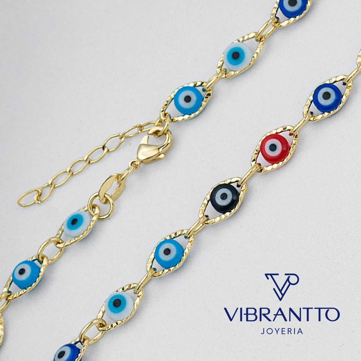 Tobillera Ojo Turco Multicolor 23 Cm + 2 Cms Extensor 3. Oro Laminado 18k - Vibrantto.com - Colombia