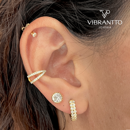 Set x 3 Aretes Cristal + Earcuff Solitario