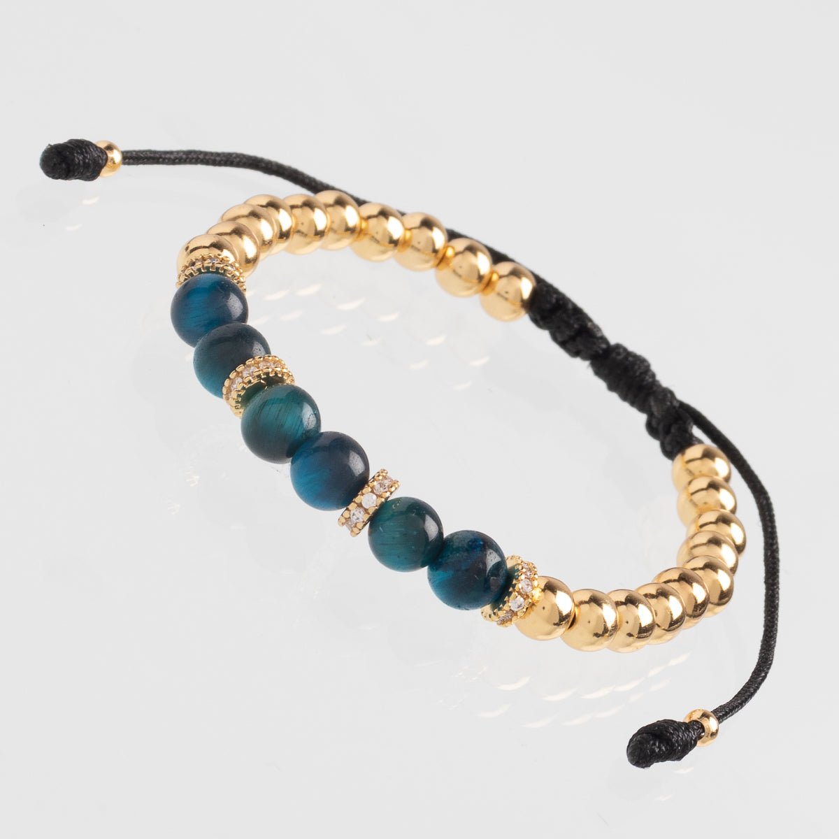 Manilla Ojo de Tigre Azul Rondel - Vibrantto Joyas y Accesorios-MU3086
