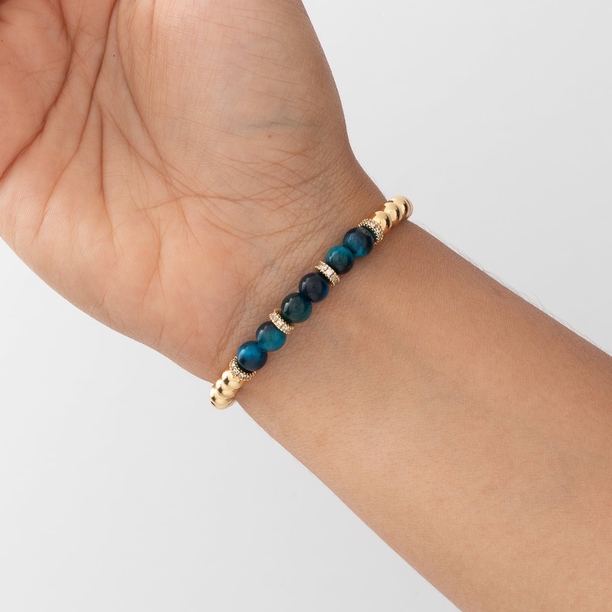 Manilla Ojo de Tigre Azul Rondel - Vibrantto Joyas y Accesorios-MU3086