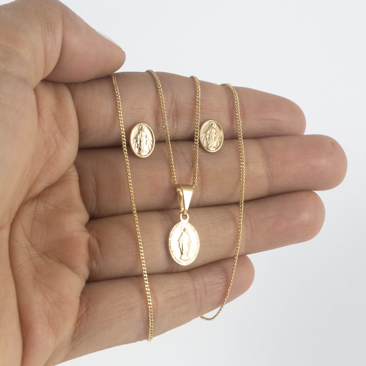 Set Virgen Milagrosa 3 (Cadena, dije y aretes) - Vibrantto Joyas y Accesorios - 9020444-OC46033-OC26277