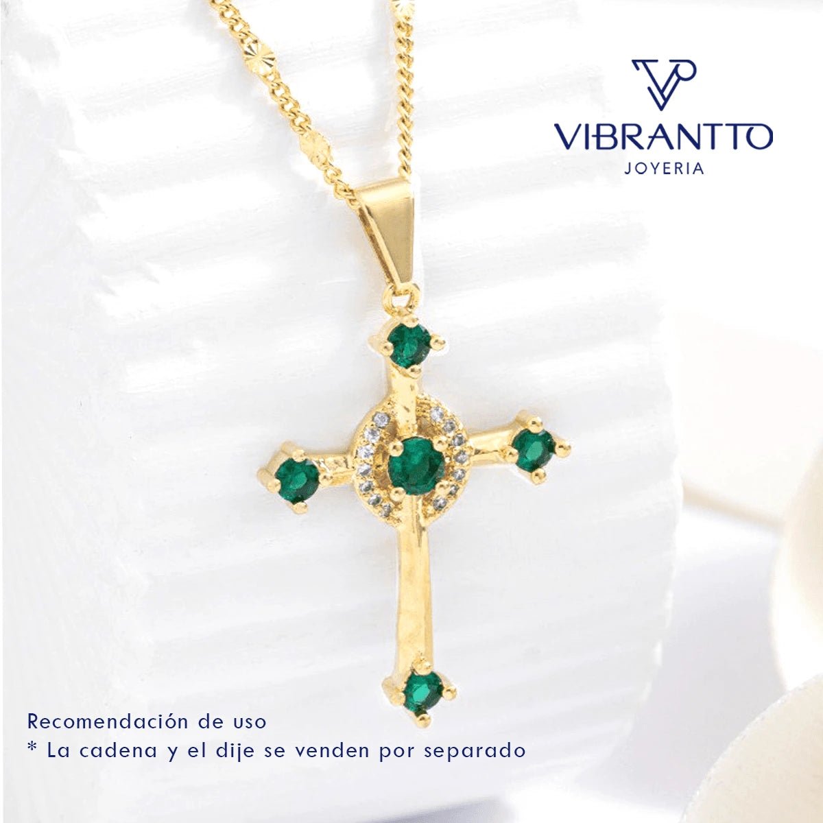 Cruz Verde Cinco Circonias - Vibrantto Joyería