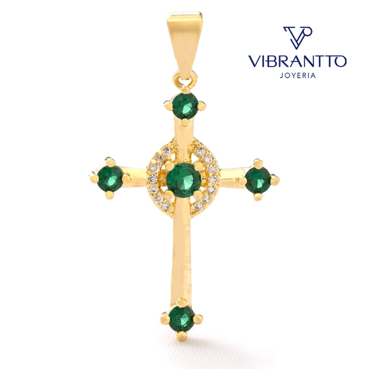 Cruz Verde Cinco Circonias - Vibrantto Joyería