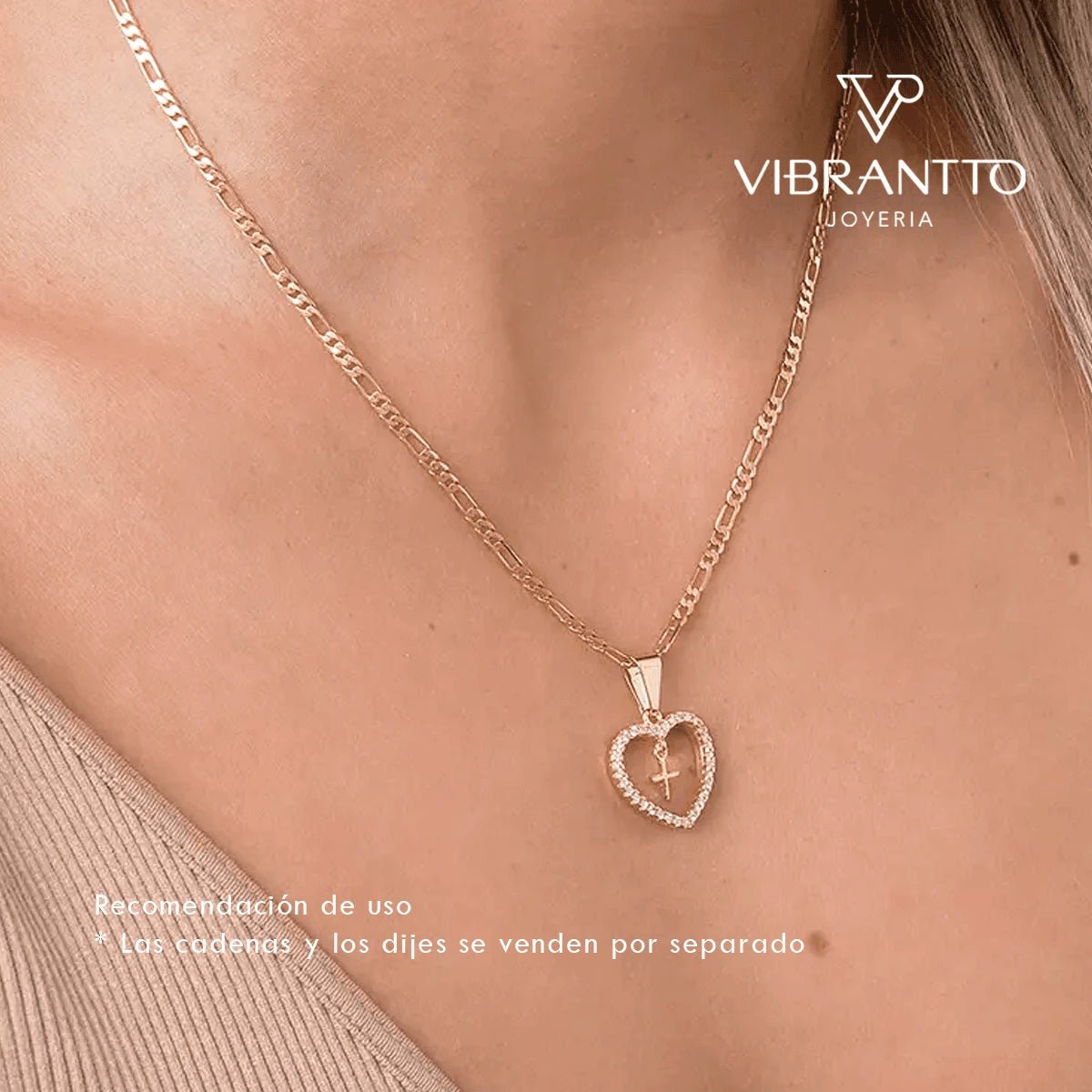 Dije Corazon Circonias + Cruz Mini - Vibrantto Joyería