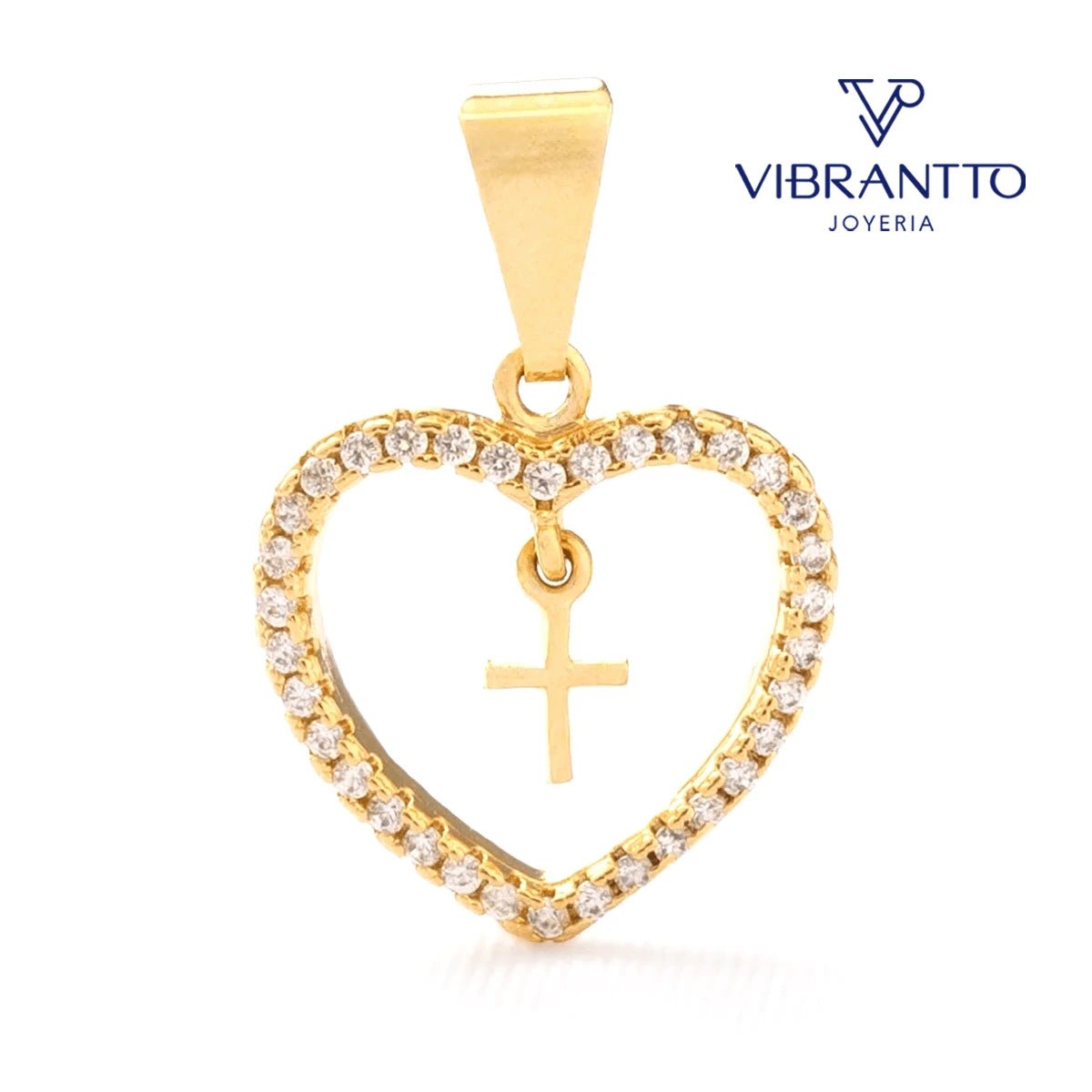 Dije Corazon Circonias + Cruz Mini - Vibrantto Joyería