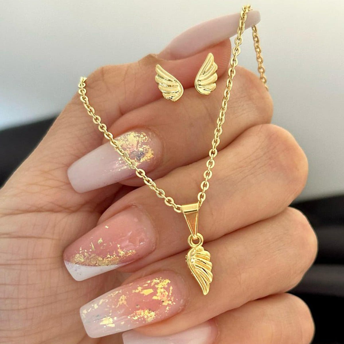 Set Alas: Cadena Aros + Dije + Aretes - Vibrantto Joyería
