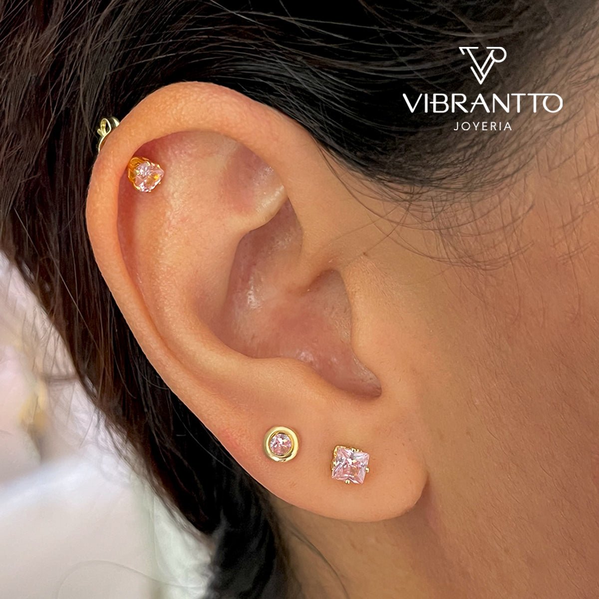 Set x 3 Aretes Topos Rosa - Vibrantto Joyería