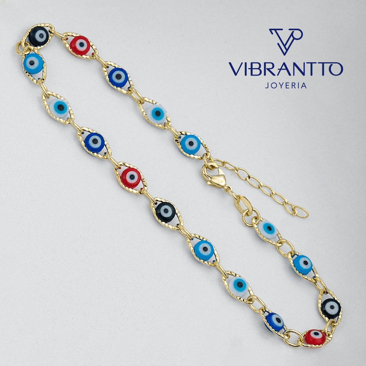 Tobillera Ojo Turco Multicolor 23 Cm + 2 Cms Extensor - Vibrantto Joyería